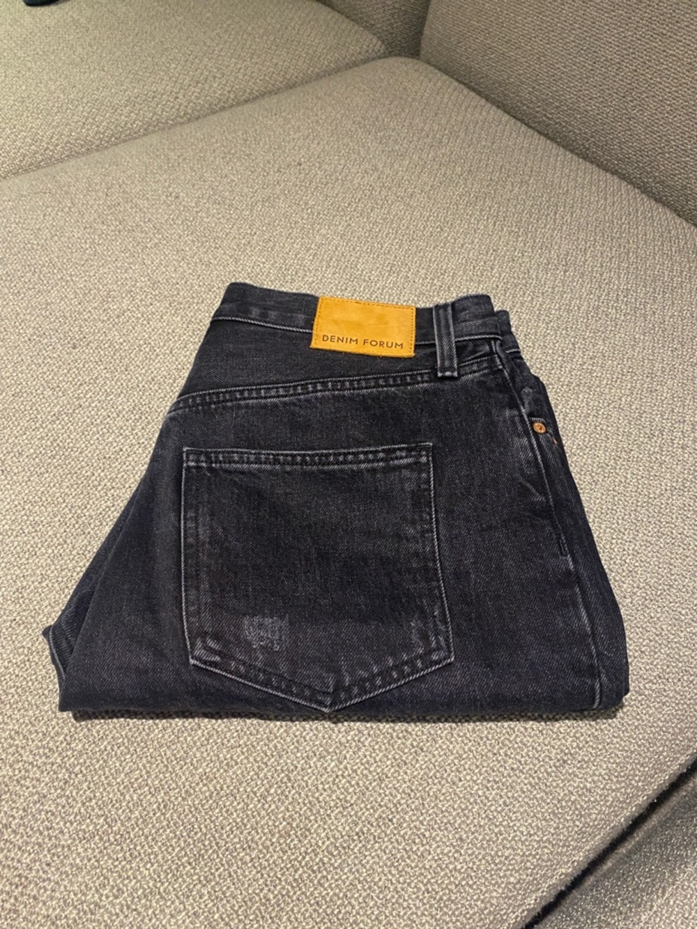 Denim Forum women’s  Dark Black Straight Jeans with Leather Patch ripped knee 27